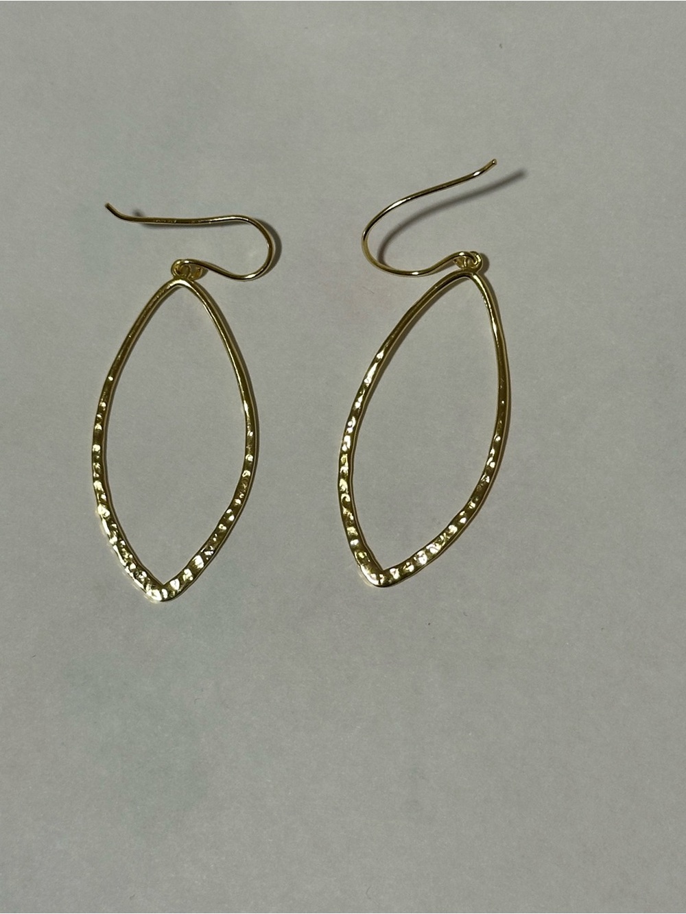 Gold Hammered Marquise Drop Earrings - Women Jewelry